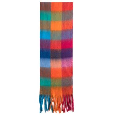 Imagem de Cachecol fofo, cachecol xadrez grande e grosso com borla, cobertor grosso de lã de caxemira macia e quente para mulheres 198 cm longo xadrez lenço grande colorido, cachecol fofo, Cores sortidas