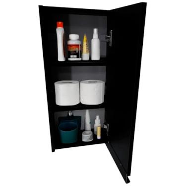 Imagem de Armário Aéreo Estreito 30cm Para Remédios/Banheiro Lavação (Porta Direita, Preto)