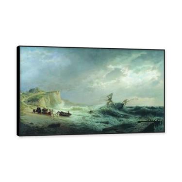 Imagem de Moldura preta. Impressões de Lev Lagorio. Pintura de arte de parede de paisagem marítima. Pôster de reproduções de impressões em tela de paisagem para decoração de casa. (tempestade). 60 x 96 cm -