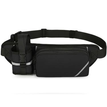 Imagem de Pochete de corrida para homens e mulheres com suporte para garrafa de água, alça ajustável, impermeável, caminhadas, viagens, ciclismo, atividades ao ar livre, Preto, Standard, Utilitário esportivo