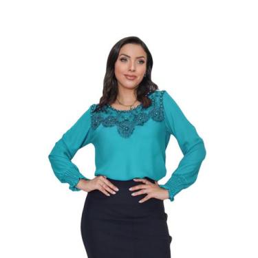 Imagem de Blusa feminina manga longa moda evangélica crepe sku:bml14 - R.S MODAS
