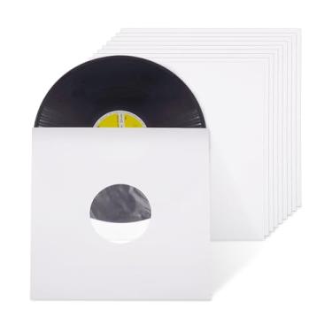 Imagem de Capas internas de papel para disco de vinil de 30,5 cm com filme PO - Capas de proteção de papel kraft quadradas brancas antiestáticas para vinil de disco LP de 30 cm 33 RPM - pacote com 10