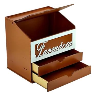 Imagem de Genérico - Caixa Organizadora de Remédios Elegant, bem acabada com design de tinta em gel - Madeira Mogno - Altura:26 cm Largura:20,5 cm Comprimento:26,5 cm