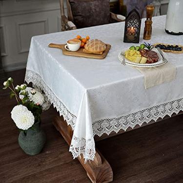 Imagem de ARTABLE Toalhas de mesa de renda com borda de macramê requintada bordada cozinha festiva toalha de mesa de tecido (off-white-8, 139 x 237 cm)