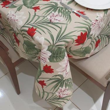 Imagem de Toalha de Mesa Retangular 6 Lugares Linhão Estampado 2,20m X 1,40m Sala/Jantar(Folhas Verde)