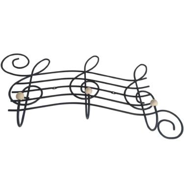 Imagem de Cabideiro 3 Ganchos Aço Preto Fosco Cifra 54cm Suporte de Parede Toalhas Roupas Bolsas