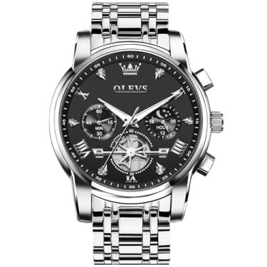 Imagem de OLEVS Relógios masculinos à prova d'água, luxuosos, com cara grande, de aço inoxidável, quartzo, analógico, relógio social para homens, luminoso, multifuncional, relógio masculino Relojes De Hombre