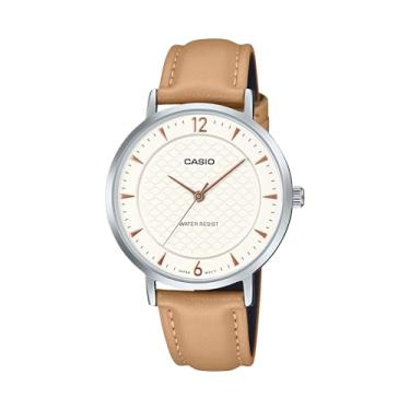 Imagem de Casio LTP-VT04L-7A1 Relógio analógico feminino minimalista bege bege com mostrador côncavo em forma de côncavo, Bege