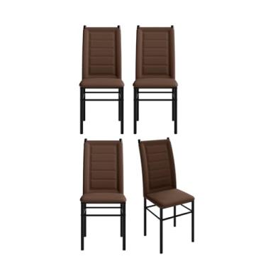 Imagem de Conjunto 4 Cadeiras Sala Jantar Cozinha Estofada Tubo Preto (Preto/Marrom)