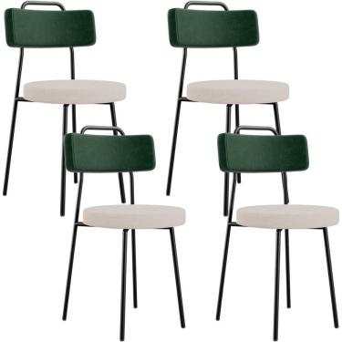 Imagem de Kit 04 Cadeiras Decorativa Estofada Sala Jantar Barcelona L02 Facto Verde Musgo Linho Bege - Lyam