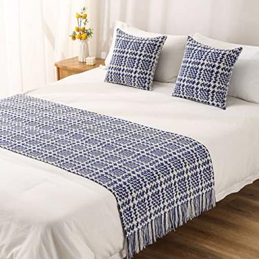 Imagem de HSTANGKY Cachecol para cama de hotel, colchas, proteção moderna, sem desbotamento, para pés da cama, xadrez, cor sólida, decoração de cama para cama queen, casal, solteiro, king size