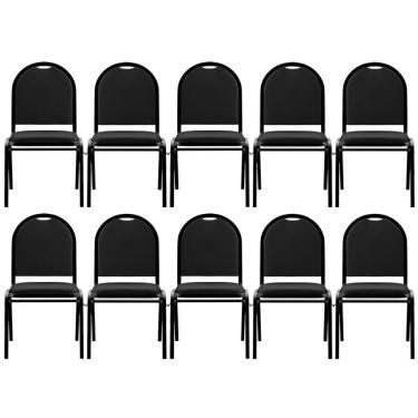 Imagem de Kit 10 Cadeiras Hoteleiras Auditório Empilhável Sintético M23 Preto - Mpozenato