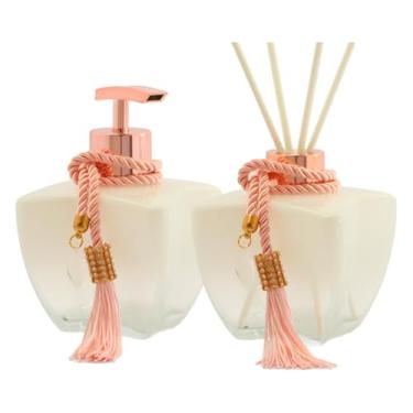 Imagem de Kit Vidros Banheiro Luxo Branco Porta Sabonete E Difusor (Rose)