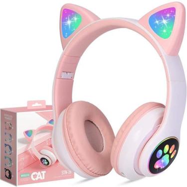 Imagem de Fone Orelha De Gato Headphone Gatinho Com Led Fone Bluetooth Dobrável 