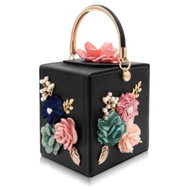 Imagem de Bolsa de mão feminina Milisente para noite com estampa floral quadrada e bolsa tiracolo transversal, Preto, Medium