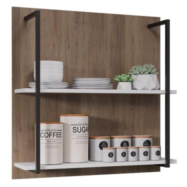 Imagem de Prateleira Industrial Cozinha Dupla Com Painel Flora M24 Freijó-branco - Mpozenato