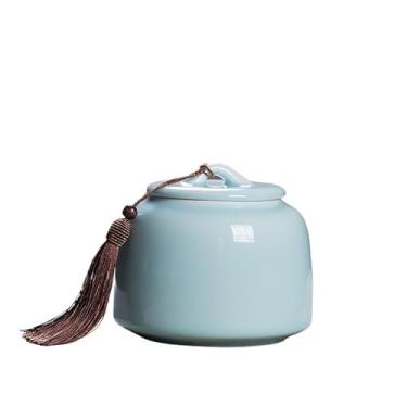 Imagem de Lata de chá Lata de chá de cerâmica com tampa hermética para armazenamento de chá, café, nozes, ervas, especiarias e açúcar Caixa de chá(Blue)