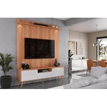 Imagem de Rack Com Painel Alto Pés Palito Amadeirado para Tv de até 70 polegadas