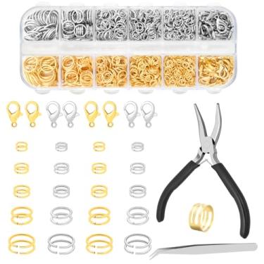 Imagem de CooBigo Kit Com 1200 Argolas Abertas Para Fabricação De Joias, Fechos Lagosta Metal E Anel Vedação Alicate, Pinças Chaveiros, Suprimentos Reparo Pulseiras Colares (Ouro Prata)