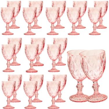 Imagem de 24 peças de taças de vinho vintage, taças de água de vidro colorido de 293 ml, padrão exclusivo em relevo com haste alta transparente, copos de vidro para bar para festa de casamento, copos de vinho