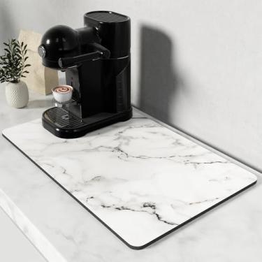 Imagem de Rnivvi Tapete De Café, 30,5 Cm X 48,5 Cm, Tapetes Bar Em Estilo Mármore, Acessórios E Organizadores Para Máquina Café Expresso, Almofada Absorvente Borracha Secar Pratos Bancada Cozinha, Branco