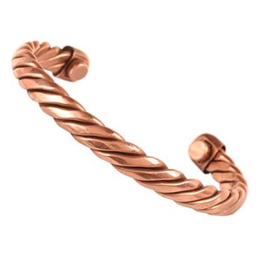 Imagem de INDTRESOR Pulseira magnética de cobre estilo tibetano. Forjada à mão com cobre puro sólido e de alto calibre. Visual de corda torcida.