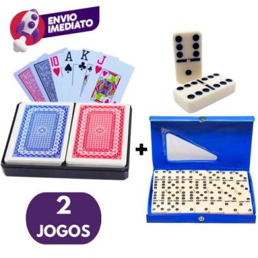 Imagem de Kit Jg. Baralho Duplo 108 Cartas 100% Plástico e Dominó De Osso 9mm Gr