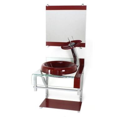 Imagem de Gabinete de vidro 40cm para banheiro curvado duplo pc cuba chapéu verm