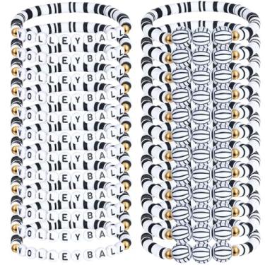 Imagem de Huquary Pacote com 24 pulseiras esportivas ajustáveis com contas de argila e letras de bola, presente de jogador para adolescentes e adultos (voleibol)