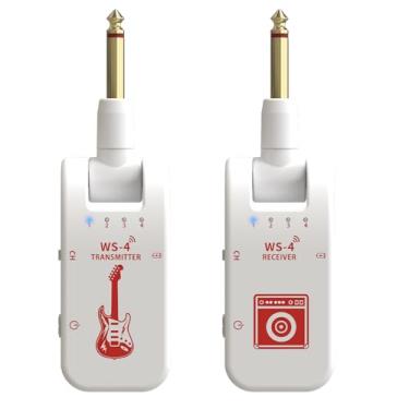 Imagem de Tiandirenhe Sistema De Guitarra Sem Fio 2,4 Ghz Com 8 Canais, Transmissor E Receptor Áudio Recarregável Para Baixo Elétrico, Instrumentos Sopro, Transmissão Em Tempo Real 48K/16 Bits (Branco)