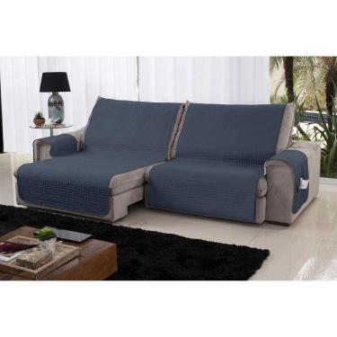 Imagem de Protetor Sofá Retrátil Reclinável Assento 2,20M Azul Bege