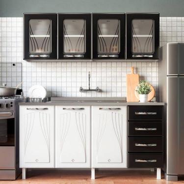 Imagem de Cozinha Compacta de Aço Star New 7 Portas 4 Gavetas com Vidro Preto - Telasul