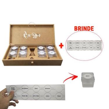 Imagem de Caixa Tampa DobradiÇA E ElÁStico Gin Box Com 8 Potes De AcrÍLico E Ade