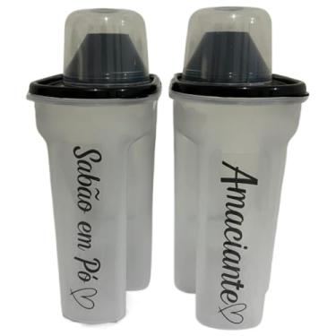 Imagem de Kit 3 Porta Sabão Líquido 1700ml Com Tampa Medidora + Adesivo(Preto 2pç-Sabao Pó+Amac)