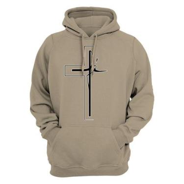 Imagem de Moletom Cristão Canguru Estampado Confortável Blusa De Frio Cruz Fé - 