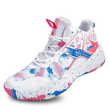 Imagem de Tênis de basquete masculino de cano alto com suporte de amortecimento de malha respirável e sola antiderrapante Equipamento de basquetebol(White-pink,37 BR)