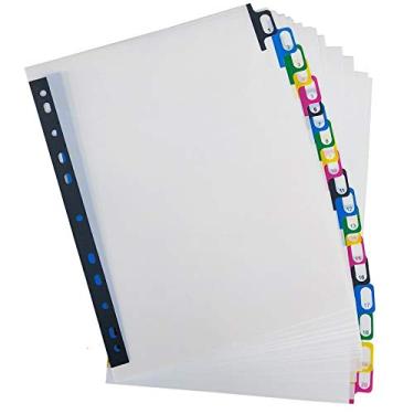 Imagem de Divisórias de aba de plástico A4, design reforçado com 11 furos, serve para a maioria dos tamanhos de anel, 5 abas multicoloridas (21 cm x 29 cm), 20-tabs, A4(8 1/4 x 11 1/2")