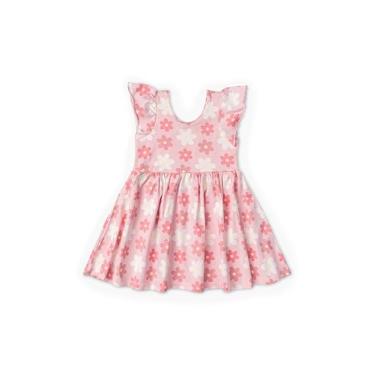 Imagem de MONICA + ANDY Vestido de manga curta orgânico para bebês Let's Dance, Flores rosa, 6-9 Meses
