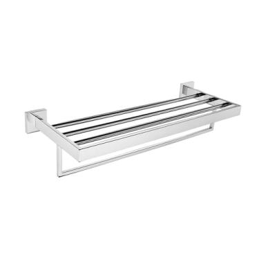 Imagem de Conjunto de ferragens para banheiro cromado – Toalheiro de aço inoxidável 304, saboneteira de vidro – Moderno, fácil de limpar, 5 peças, prateleira para toalhas