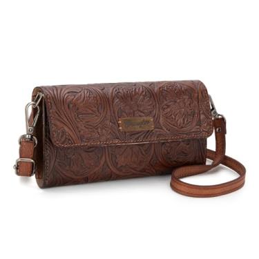 Imagem de Wrangler Bolsa de couro pequena bolsa transversal lateral para mulheres mini bolsa de telefone, Colorado Brown