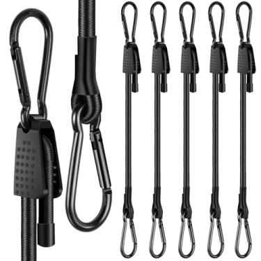 Imagem de Pacote com 6 cordões elásticos com ganchos, cordão elástico reforçado para uso externo, tiras elásticas pretas fáceis de ajustar (17,8 cm a 165 cm), para carga, acampamento, bicicletas, tendas