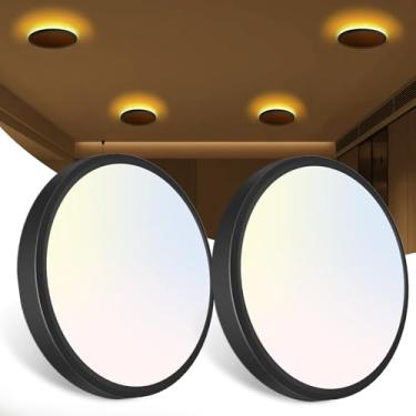 Imagem de zemty Luminária De Teto 7" Com Luz Noturna 1800K, Pacote 2 Luminárias Led 3000K/4000K/6500K, Iluminação Discreta Para Quarto, Sala Estar, Cozinha - Preta (Sem Controle Remoto)