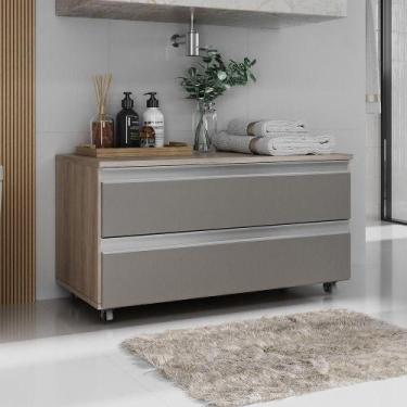 Imagem de Gabinete Banheiro Rodinhas Joia 80cm 02 Gavetas Madeirado Cinza - Move