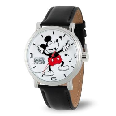 Imagem de Disney Mickey Mouse Relógio analógico de quartzo vintage vintage com ponteiros articulados, prata/branco/preto, prata, branco, preto, Relógio de quartzo