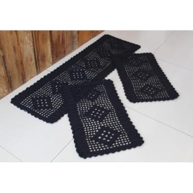 Imagem de Kit Tapete e Passadeira Cozinha Retangular 3 Peças Losango (Preto)