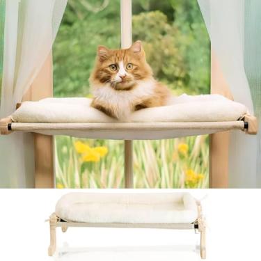 Imagem de Poleiro de janela dobrável para gatos dentro – Extensor de peitoril de rede para animais de estimação – Rede de gato para peitoril de janela, prateleira, parede – 4 ventosas resistentes, moldura