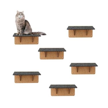 Imagem de BOXFAN Playground para Gatos Kit 6 Prateleiras Escada para Gato com Carpete Antiderrapante Poleiro Diversão Gato Escalada Enriquecimento Ambiental, Brinquedo e Descanso em Mdf