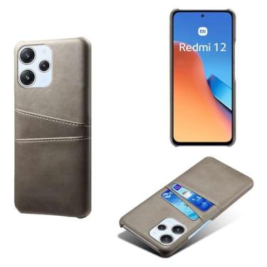 Imagem de Capas Compatível com Xiaomi POCO M6 PRO 5G,Caso de couro PU-Tampa de telefone a prova de choque com 2 slots de cartão,Proteção anti-impressão digital e anti-gota-Grey