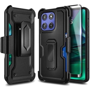 Imagem de WDHD Coldre com clipe de cinto para Motorola Moto G-Stylus-2025, proteção contra quedas, suporte para cartão/suporte embutido, capa de telefone resistente à prova de choque Armor Defender (preta)