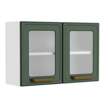 Imagem de Armário Aéreo p/ Cozinha Bella c/ 2 Portas c/ Vidro 80cm Verde - Bertolini